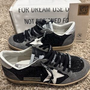Golden Goose Ballstar Suede Glitter Low-Top Sneakers